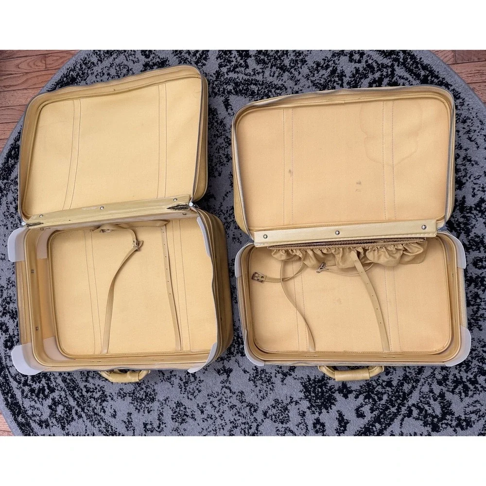 Vintage American Tourister ESCORT Suitcase Set 2pc Mustard Yellow Retro 70s MCM